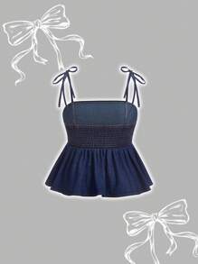 SHEIN MOD Plus Size Denim Tank Top With Casual Ruffle Trim, Blue - Dark Wash - View 2