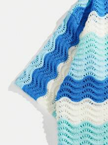 ROMWE MEN Street Life 男士宽松针织衫针织短袖上衣 - 藍色 - 查看 4