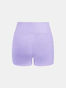 SHEIN Girlism 4 件套 Tween 女童经典纯色高腰针织运动瑜伽短裤，适合春夏季日常休闲穿着 - 紫羅蘭色 - 查看 5