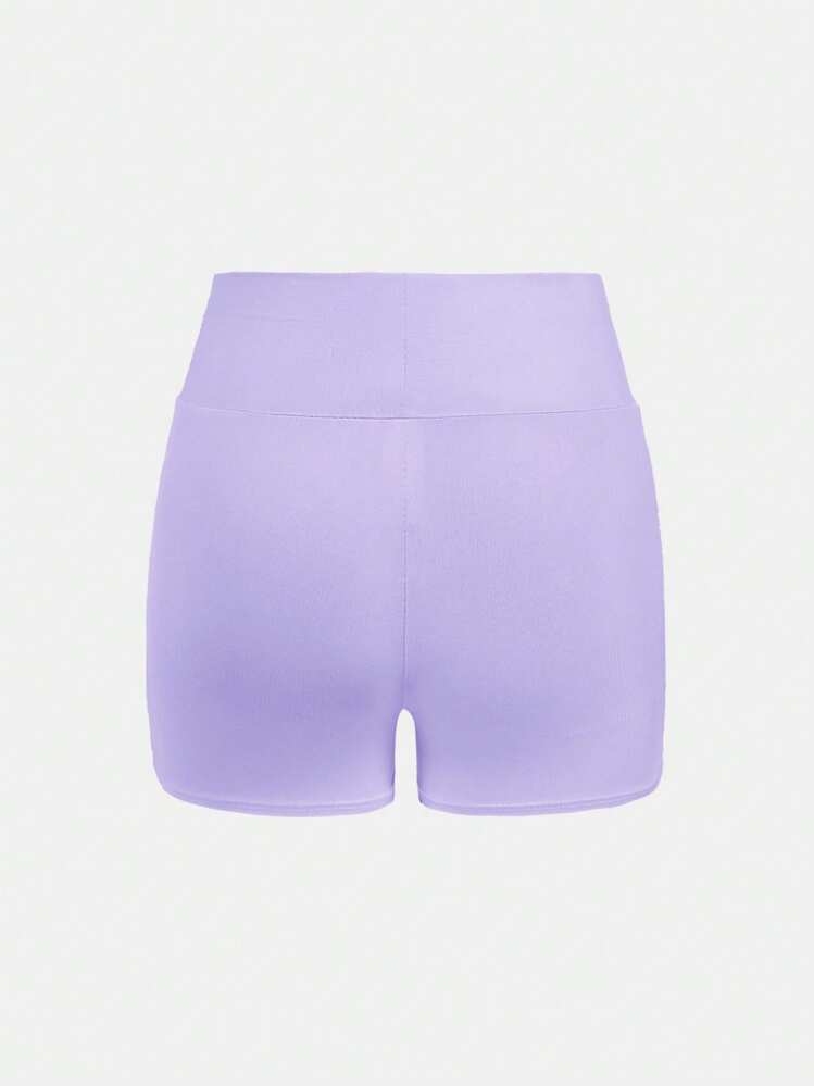 SHEIN Girlism Set de 4 shorts deportivos/de yoga de punto de cintura alta en color liso para niñas preadolescentes, uso casual de primavera/verano - Morado Violeta - Añade 5
