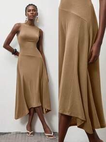 Lumivelle 女士优雅无袖纯色连衣裙，春夏