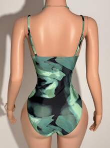 Slaydiva Costume da bagno intero con stampa tropicale e gonna con nodo sulla parte anteriore