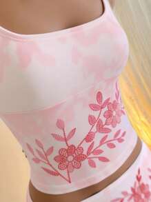 SHEIN SXY 2pcs/Set Women Camisole Top And Skirt Two Pieces Set - Pink - View 3