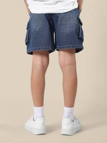 SUMWON Kid's Summer Denim Cargo Shorts Cotton Jean Drawstring Waist Casual Sport Everyday Loose Fit Outdoor Adventure Play Comfort
