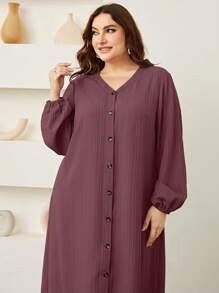 Graceveil Plus Lantern Sleeve Button Front Dress Maxi Women Outfit Modest Fall Cloth For Women - Red Violet - View 5