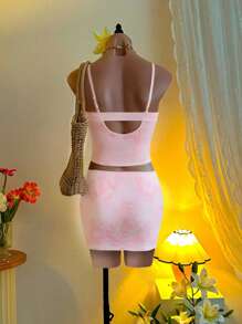 SHEIN SXY 2pcs/Set Women Camisole Top And Skirt Two Pieces Set - Pink - View 2