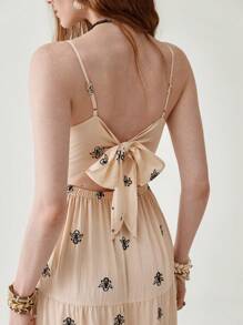 Florisole Bohemian Style Vacation Embroidered Multi-Layer Patchwork Dress For Women - Apricot - View 7