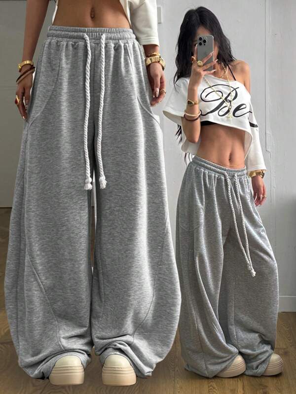 Coolane Imbracaminte stradala de vara pentru femei Tenute pentru iesiri de vacanta cu centura elastica supradimensionata Pantaloni scimitar gri confortabili