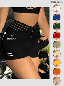 SHEIN SXY Summer Low-Rise Women's Sexy Mesh Splice Leggings - Black - View 8