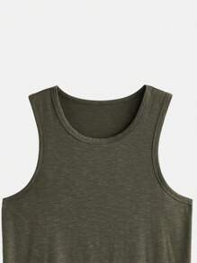 Maija 2025 Spring & Summer New White Narrow Shoulder Mustard Green Bamboo Texture Fabric Men's Casual Tank Top, Versatile For Business, Beach, Party, Wedding Guest, Independence Day, Mother's Day, Music Festival, Graduation - Army Green - View 10