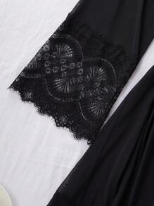 SilkySpell Lace Trim Mesh Slip Short & Robe Set