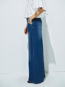 Lumivelle Women's Casual Washed Low Waist Wide Leg Jeans - Medium Wash - View 3