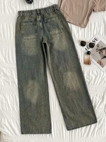 SHEIN PETITE Jeans anchos de cintura baja ajuste holgado para mujer