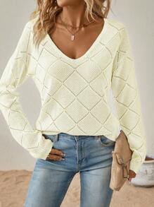 SHEIN LUNE Dệt kim chấm bi Thả vai Áo len - trắng - Xem 1