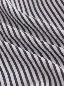 HIMLAND 男士抽绳腰条纹印花短裤及膝短裤，适合送给丈夫、男朋友的礼物 - 藍白色 - 查看 5