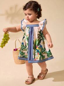 Travachic KIDS 女婴母女度假套装 - 编织碎花圆领荷叶边休闲度假连衣裙 - 白色 - 查看 5