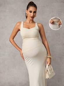 MaterniChic 优雅孕妇装两件套 孕妇装两件套 - 卡其色 - 查看 1