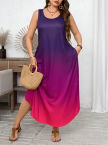 SHEIN LUNE Plus Size Sleeveless Dress, Fashion For Summer,Sundress,Summer Dresses For Women - Hot Pink - View 4