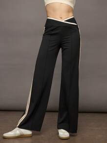 Activina 女式不对称腰部条纹运动裤 - 黑色 - 查看 5