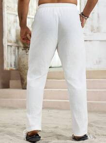 Manfinity RSRT Men's Solid Color Simple Linen Casual Linen Pants, Fall - White - View 2