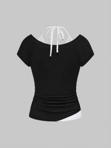 ROMWE Goth Top 2 en 1 pour femmes ajusté avec taille resserrée et imprimé serpent Y2K - Noir et Blanc - Voir 2