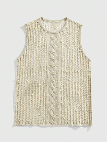 ROMWE Avant Men's Casual Solid Color Beaded Knitted Top, Summer, Rave