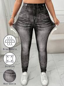 SHEIN EZwear Große Größen Leggings in Jeansoptik für Damen