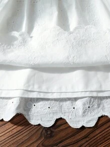 Elladie kids Girls Elegant Round Neck Ruffle Cap Sleeve Hollow Embroidered Cotton Casual Princess Dress, Suitable For Holiday Party, Travel, Birthday Gift, Summer - White - View 6