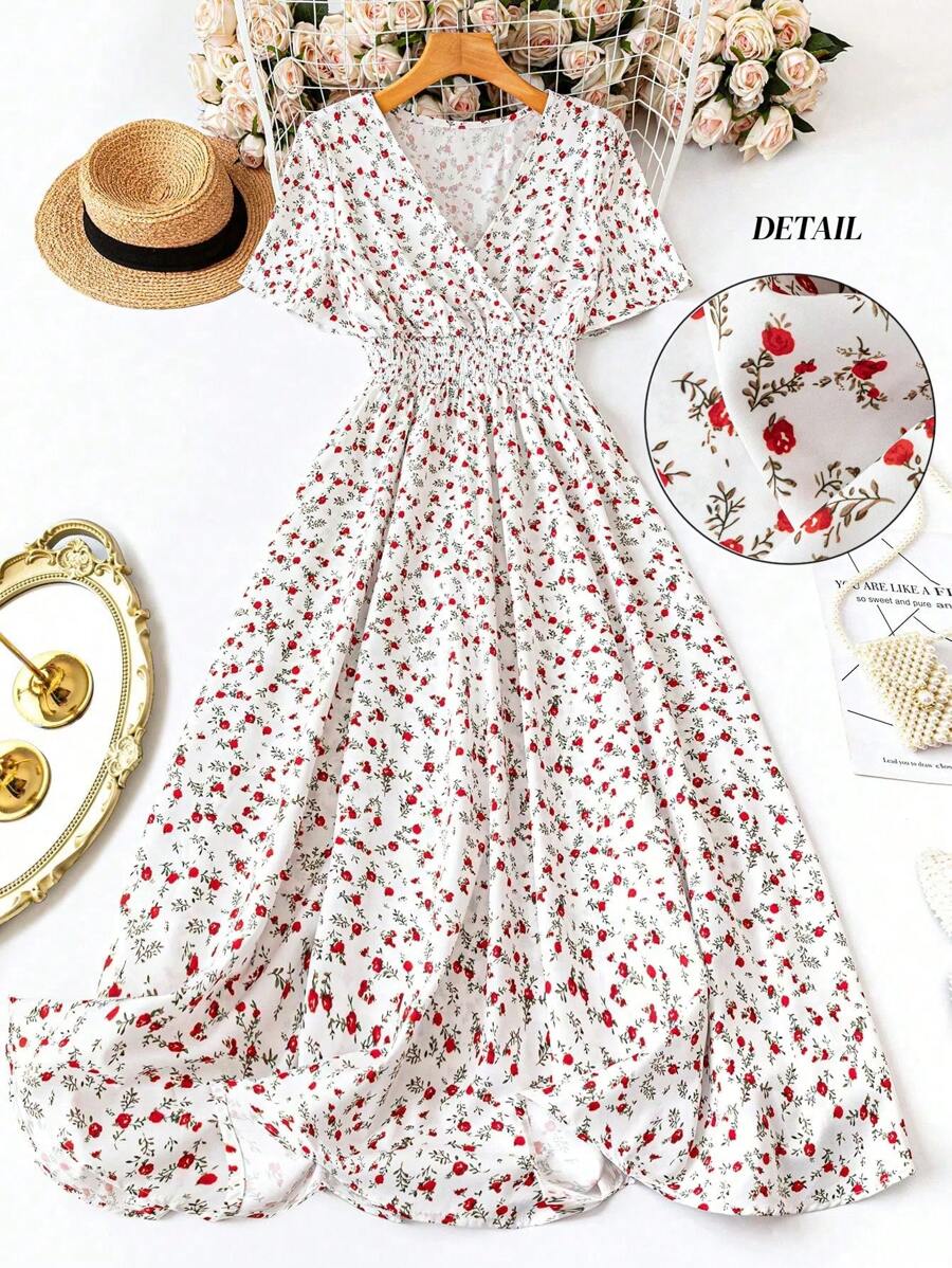 SHEIN Clasi 女士休闲短袖印花连衣裙，随意设计长款女装 - 彩色 - 查看 1