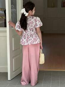 DAZY Tween Girls Floral Print Ruffle Top And Pants 2 Pieces Casual Set - Pink - View 5
