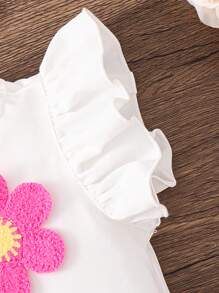 Bộ áo phông và quần short họa tiết hoa cổ tròn tay bồng đơn giản cho bé gái - màu xanh lá - Xem 11