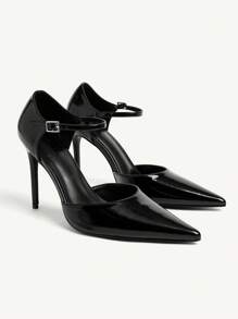 CUCCOO CHICEST 女式黑色漆皮 10.8 厘米细高跟鞋尖头镂空高跟鞋，时尚性感鞋 - 黑色 - 查看 2