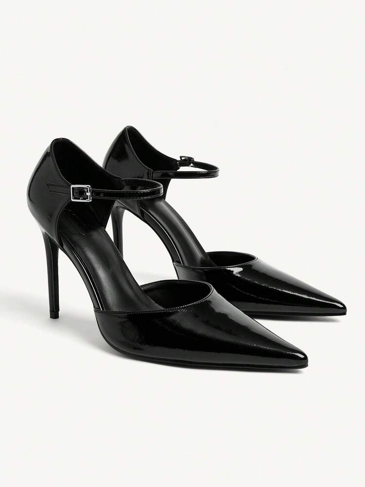 CUCCOO CHICEST Women's Black Patent Leather 10.8cm Stiletto Heels Pointed Toe Hollow Out Pumps, Fashionable Sexy Shoes