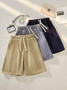 SHEIN Set di 3 pantaloncini casual con coulisse e colore a contrasto per ragazzi pre-adolescenti
