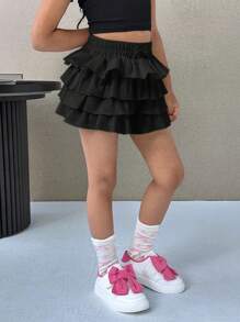 年轻女孩时尚纯色修身休闲短裤 - 黑色 - 查看 5