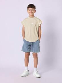 SUMWON Summer Sleeveless Athletic Tank Top Streetwear Urban Essentials Sport Performance Youth Casual Muscle Shirt - Beige - View 3