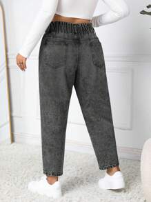 SHEIN EZwear Jeans casuales y versátiles de talla grande con cintura tipo bolsa de papel y bolsillos