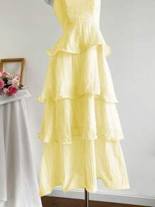 Elamini Đầm Bandeau hở lưng gợi cảm màu trơn - Màu vàng - Xem 6