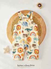 Cozy Pixies Mono de una pieza con estampado de animales de dibujos animados para bebés recién nacidos niño/niña, informal y versátil