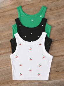 INAWLY Women Bow Embroidery Round Neck Vest Graphic Tees Women Tops