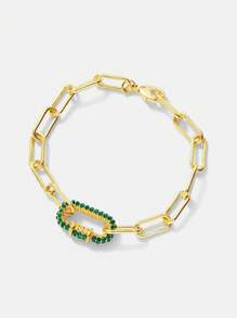 MOTF PREMIUM 18K GOLD PLATED CZ STONES CONNECTING CLASP CHAIN BRACELET, MINIMALIST STYLE