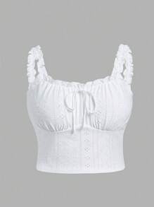 SHEIN EZwear 大码浪漫白色半透明荷叶边吊带背心，时尚百搭夏季假日装