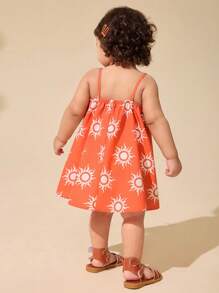 SHEIN Baby Girl Mom And Me Ditsy Floral Printed Sleeveless Woven Dress - Orange - View 2
