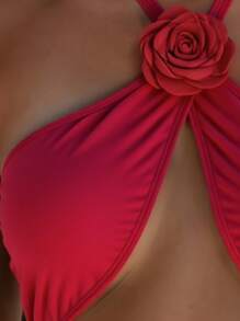 Costum de baie dintr-o bucată, negru, simplu, cu accent floral, sexy, încrucișat în față - Ținute de plajă pentru femei