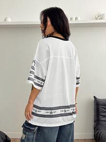 Coolane 男女款夏季情侣同款街头潮流运动外出号码图案足球球衣黑白T恤 - 黑色 - 查看 3