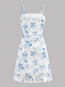 Vestido informal sin mangas con estampado floral menudo para niñas preadolescentes de vacaciones