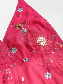 Sweetra Áo kiểu Boho hở lưng đính hạt cườm mới dành cho nữ, thích hợp cho kỳ nghỉ hè và du lịch biển. - Màu Hồng Tươi - Xem 5