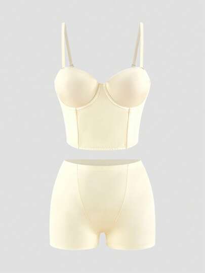 Women's Solid Color Cami And Shorts Shapewear Set