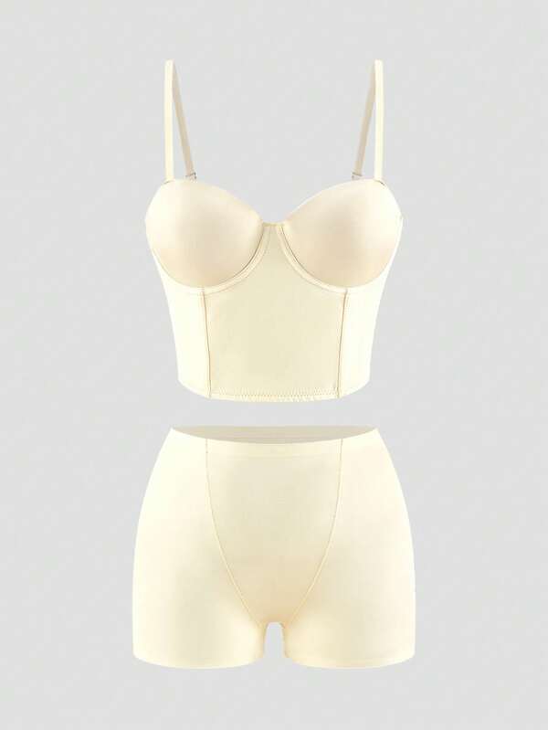 Women's Solid Color Cami And Shorts Shapewear Set