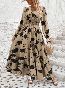 EMERY ROSE Ditsy Floral Print Flounce Sleeve Ruffle Hem Dress Maxi Women Outfit Fall Cloth For Women - Multicolor - View 3